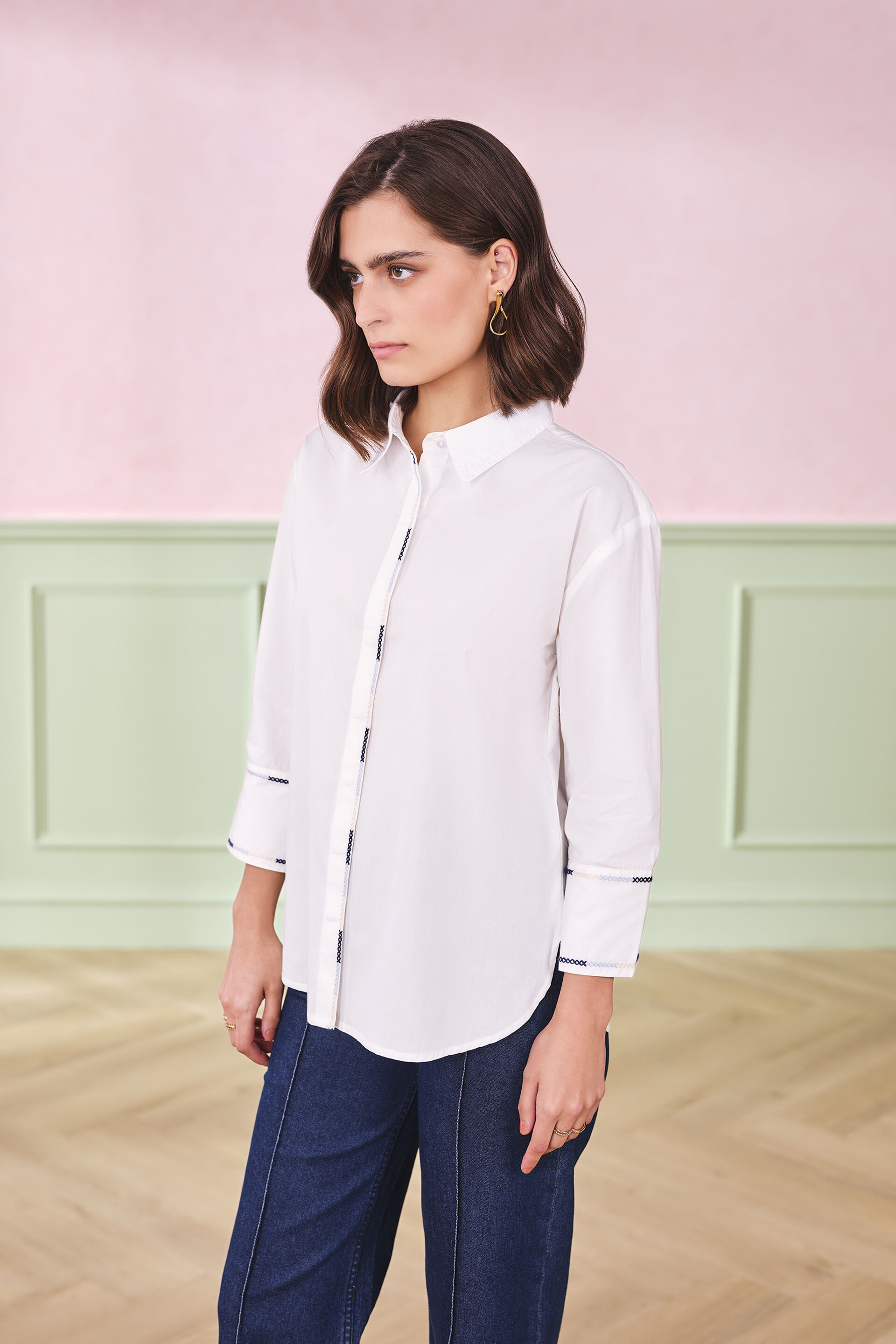 The Vanilla Button-Up Cotton Top, White, image 2